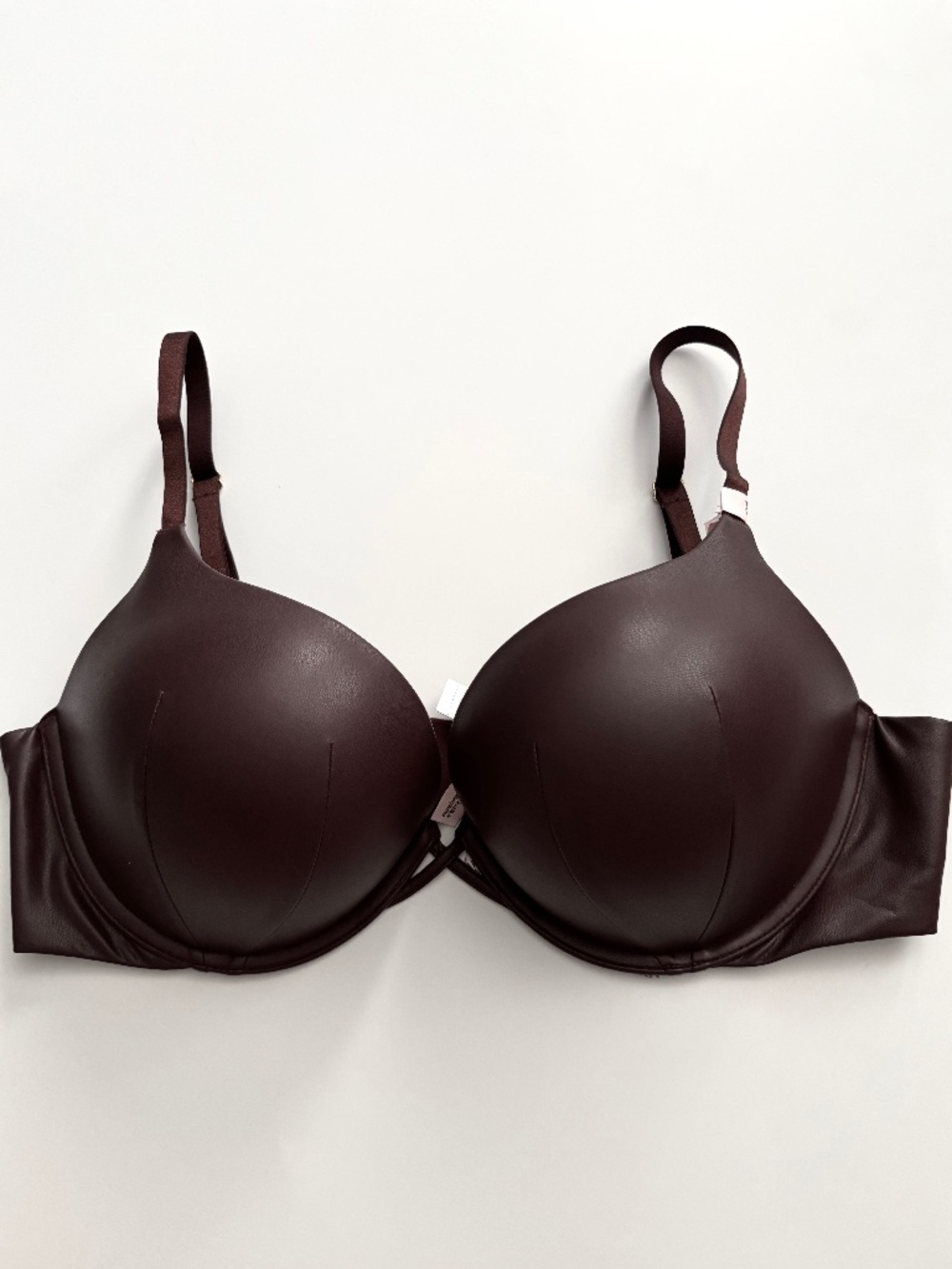 Victoria's Secret Bra Very Sexy Brown Faux Leather Bombshell +2 Push Up Bra 38C